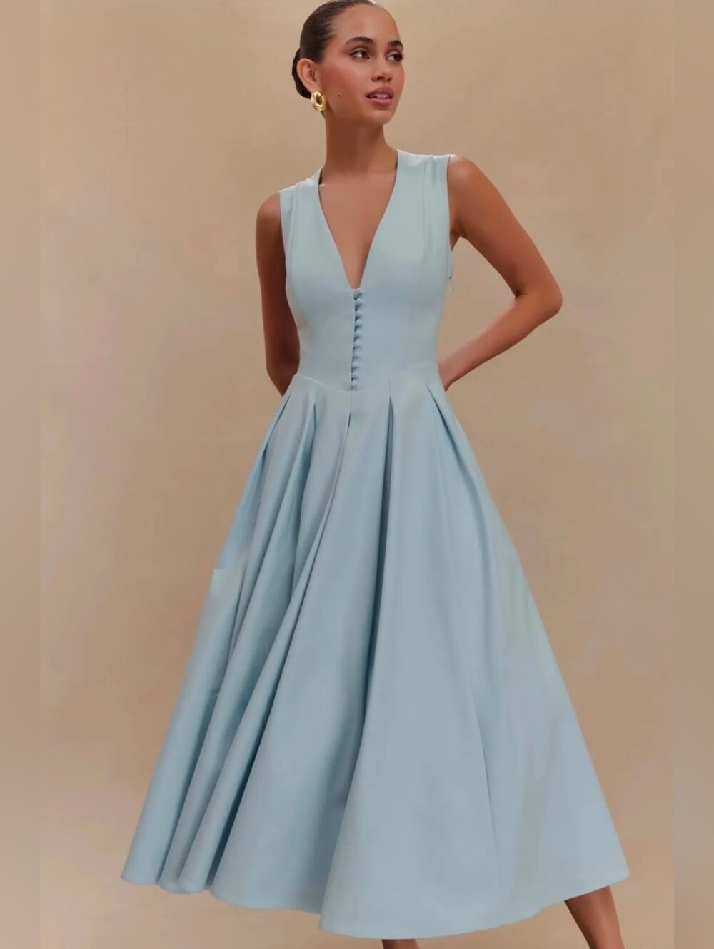MESHKI Keely Cotton Sleeveless Midi Dress | Sky Blue | Size Medium | NWT - Picture 12 of 15